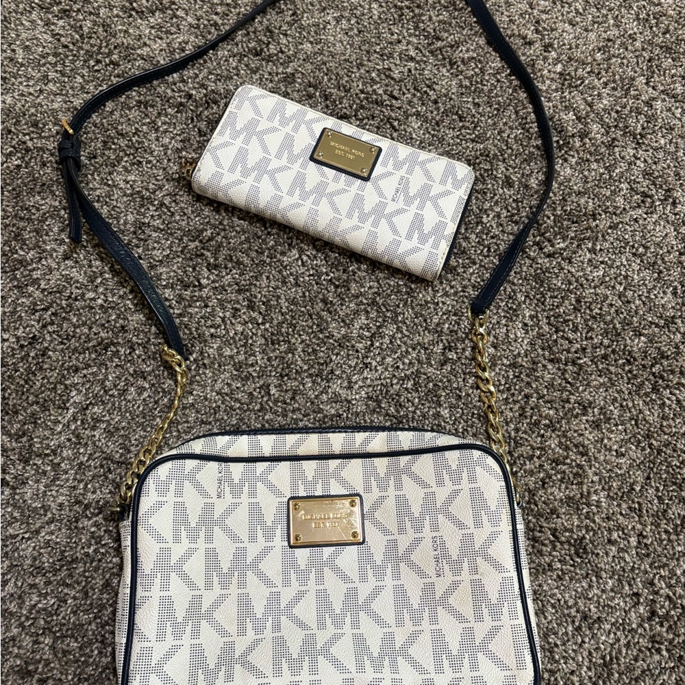 Michael Kors White and Black Crossbody Bag with Monogram